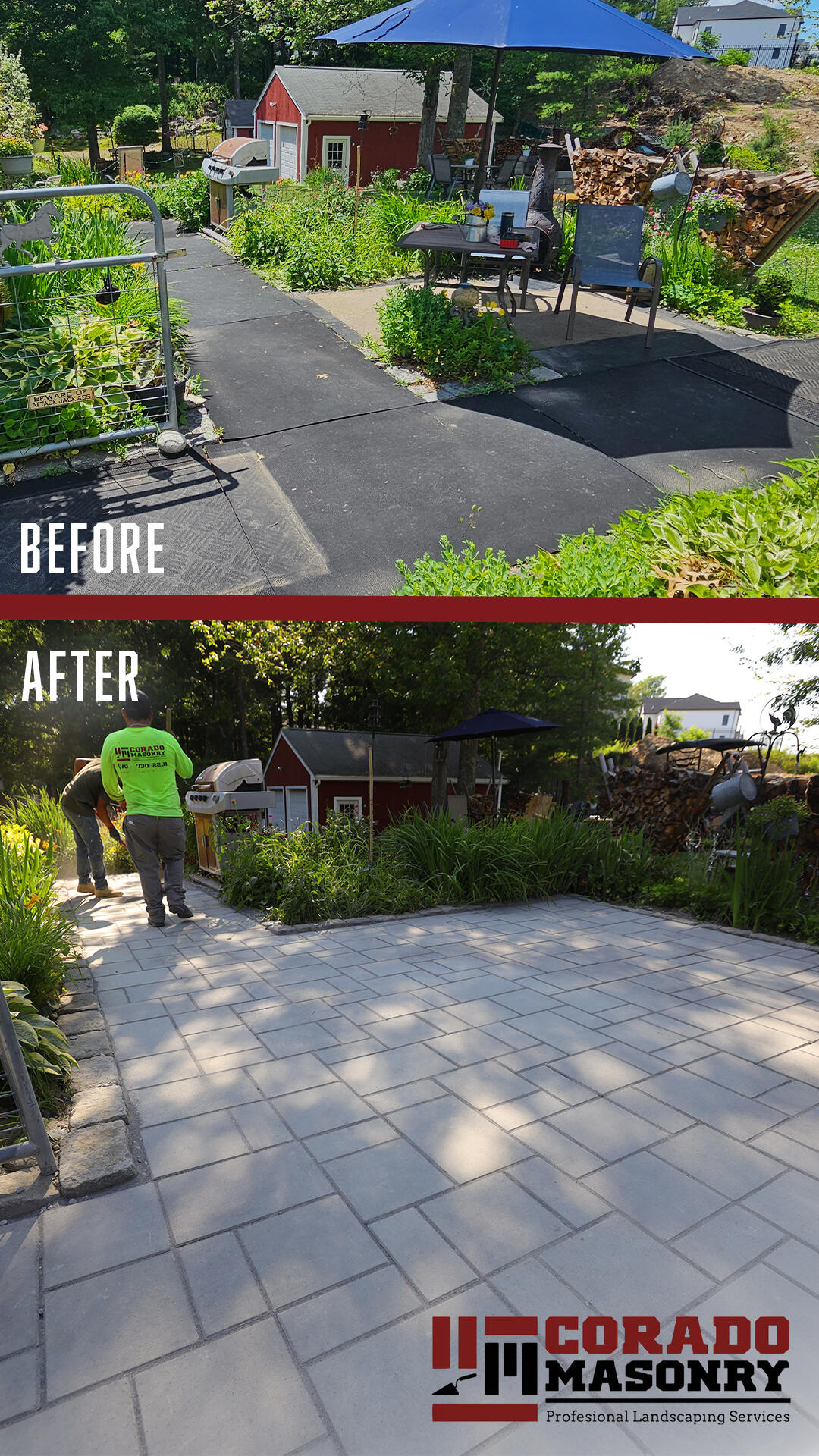 walk way paver stones being cut